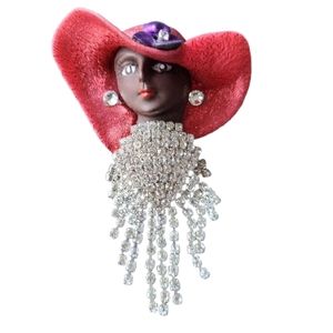 COPY - VINTAGE ART DECO BLACK LADY WITH FLOP HAT BROOCH